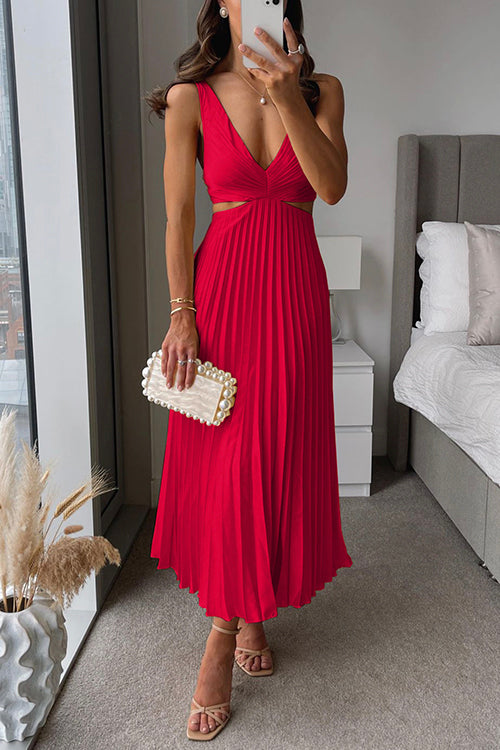 Celestine Pleated Maxi Dress V-Neck Sleeveless