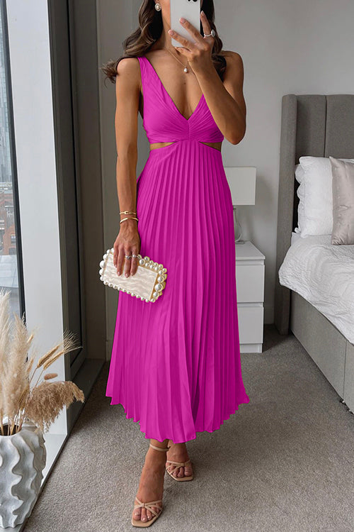 Celestine Pleated Maxi Dress V-Neck Sleeveless