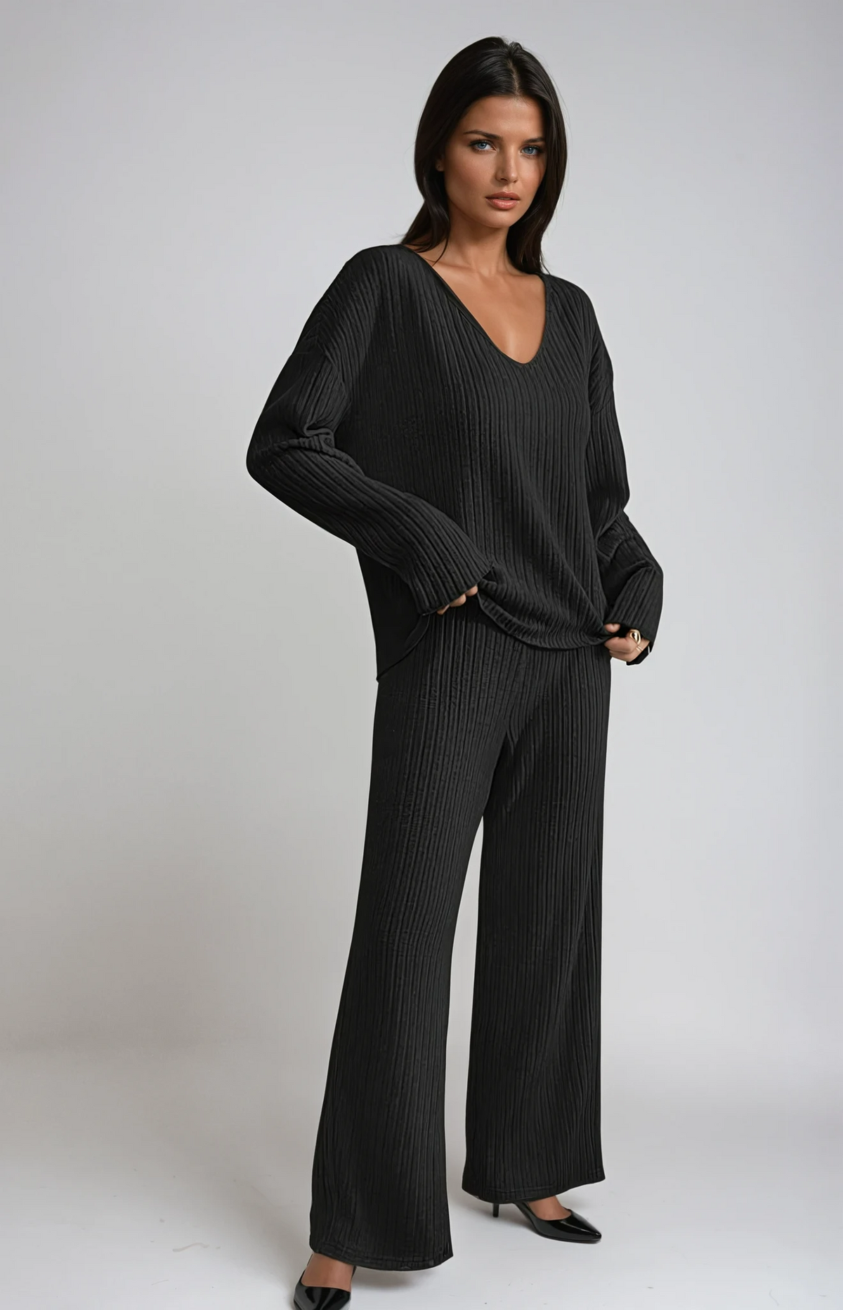 Mila Ribbed Knit Two Piece Lounge Set