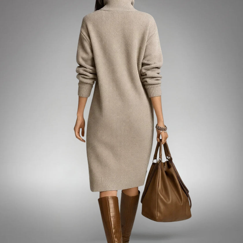 Hayley High-Neck Button Collar Midi Dress