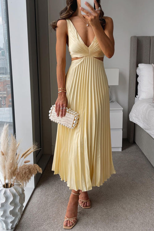 Celestine Pleated Maxi Dress V-Neck Sleeveless