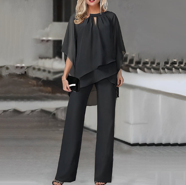 Selenne Cape-Sleeve Wide-Leg Two-Piece Set Formal