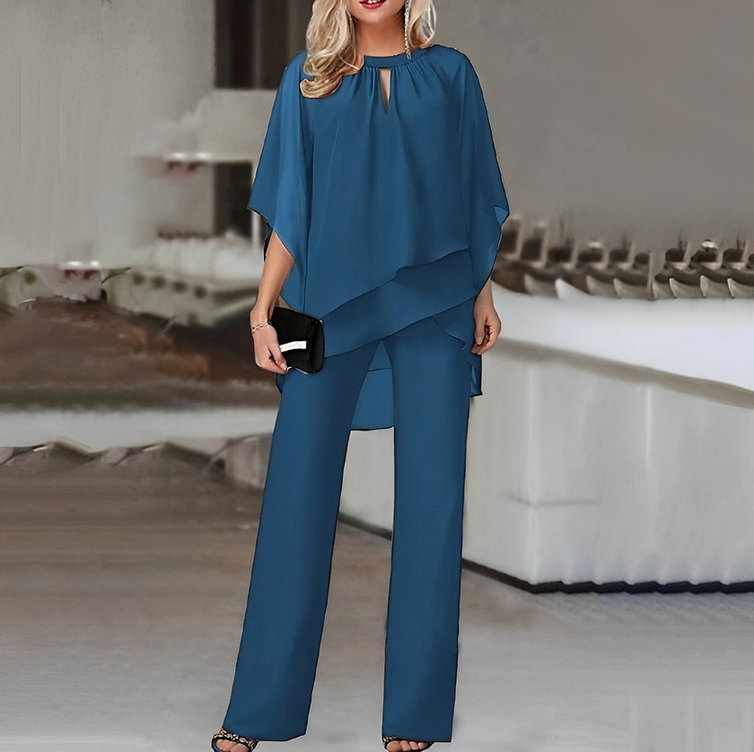 Selenne Cape-Sleeve Wide-Leg Two-Piece Set Formal