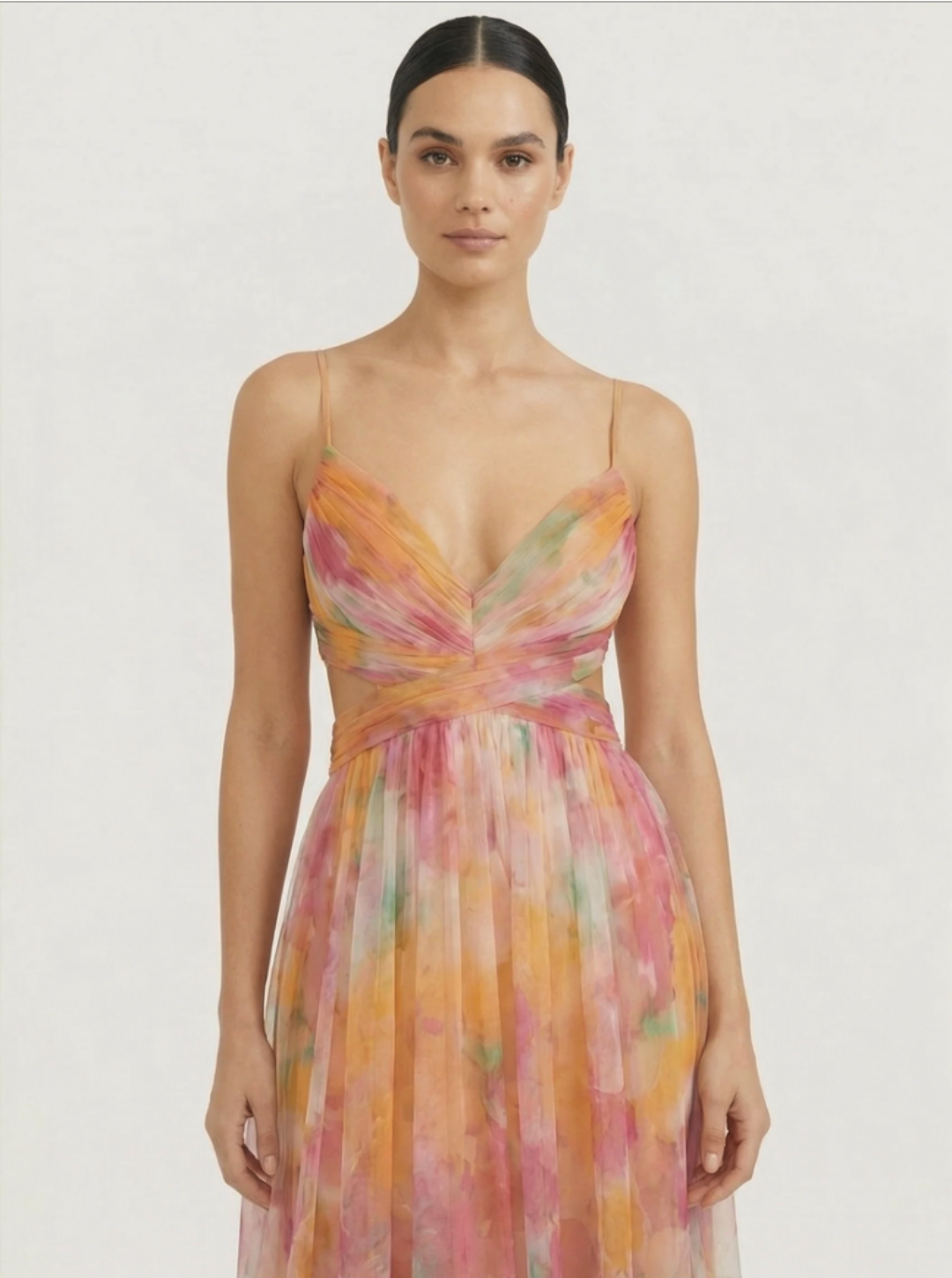 Pleated Maxi Dress Spaghetti Strap Floral Occasion Wear