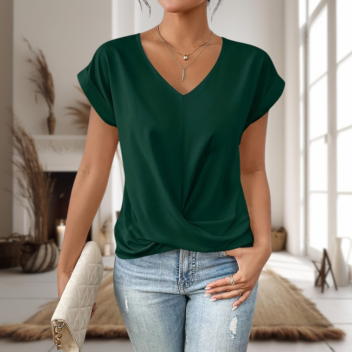 Rosalie Twist-Front V-Neck Cap Sleeve T-Shirt