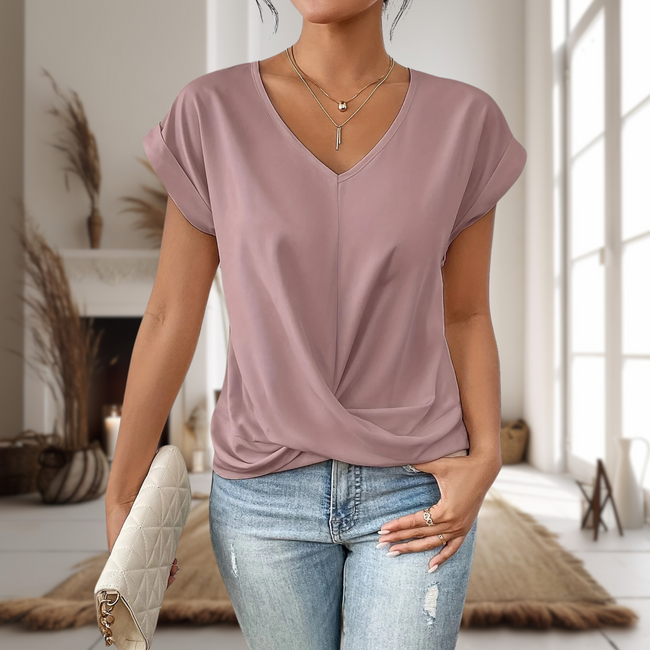 Rosalie Twist-Front V-Neck Cap Sleeve T-Shirt