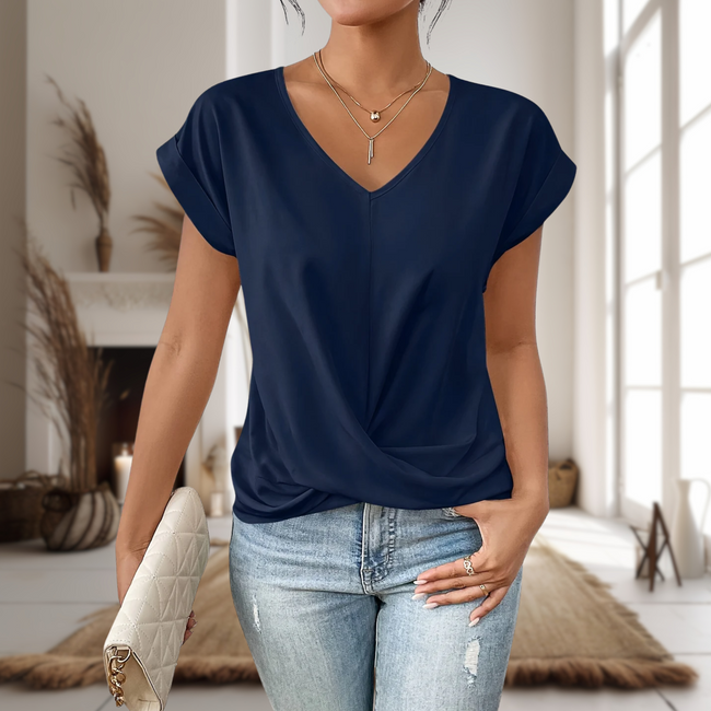 Rosalie Twist-Front V-Neck Cap Sleeve T-Shirt