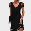 Seraphine V-Neck Lace Trim Short Sleeve Dress Asymmetrical Cutout