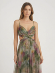 Pleated Maxi Dress Spaghetti Strap Floral Occasion Wear