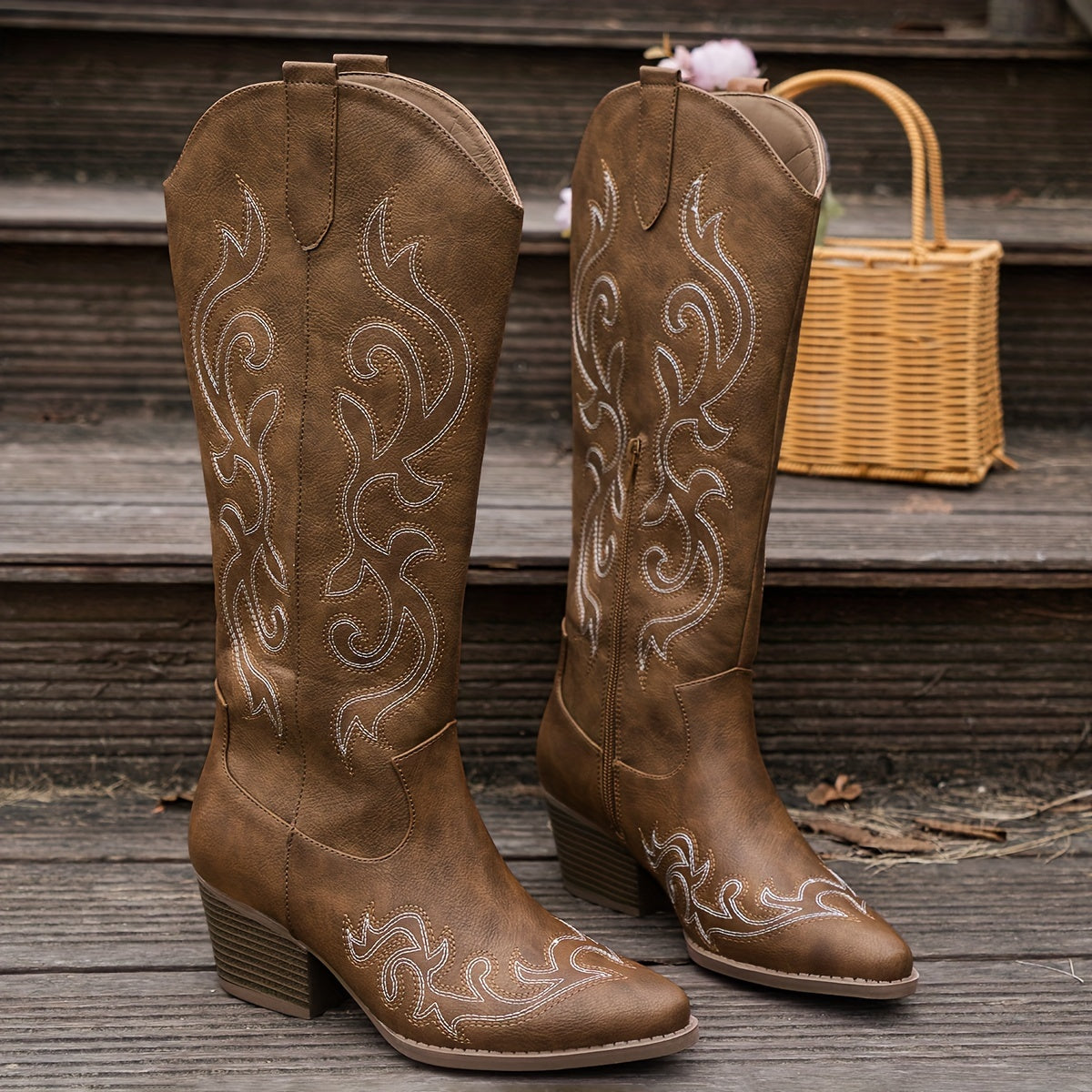 Tatiana Embroidered Knee-High Cowboy Boots