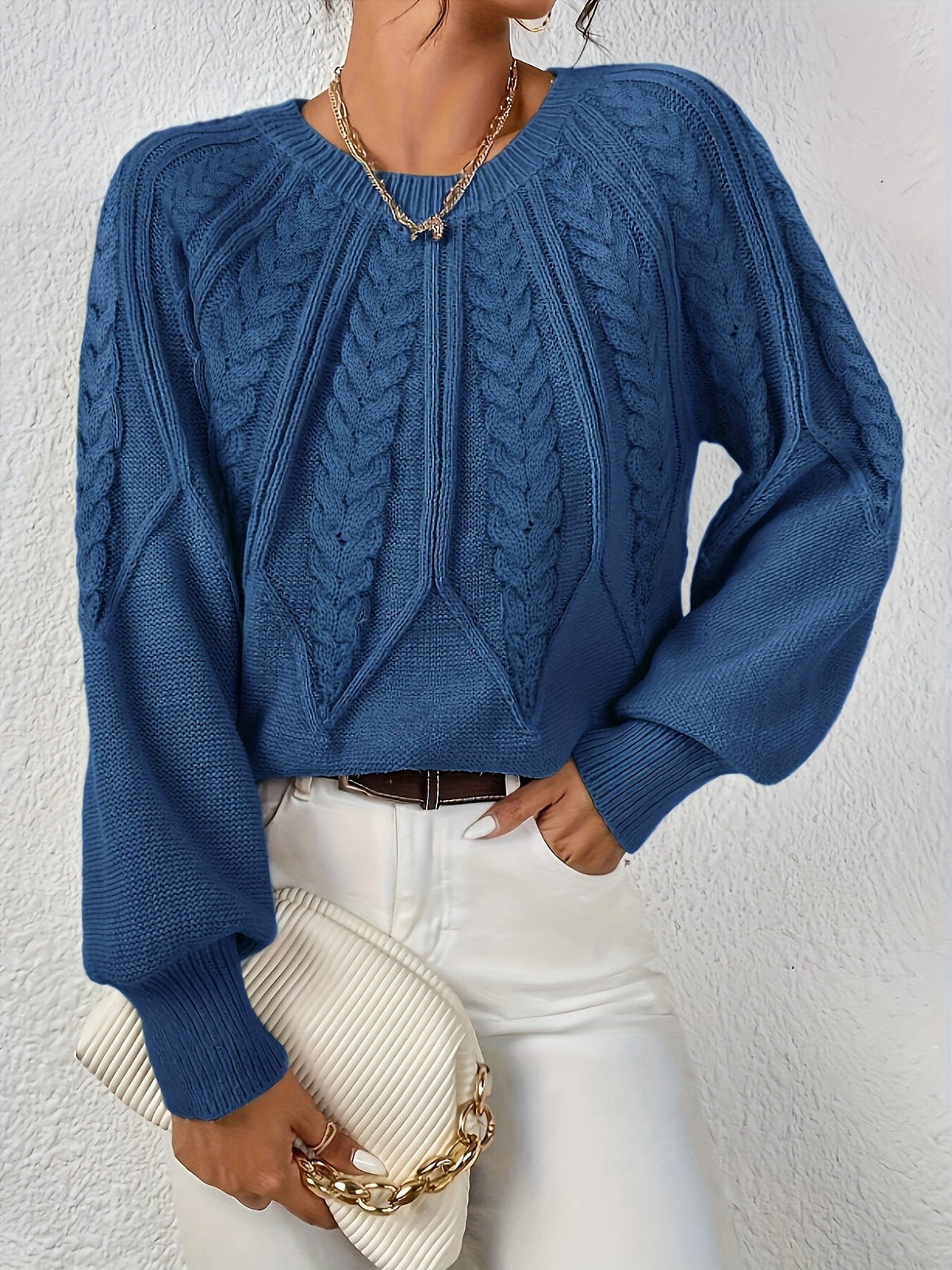 Azalea Cable-Knit Raglan Crew-Neck Sweater