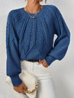 Azalea Cable-Knit Raglan Crew-Neck Sweater