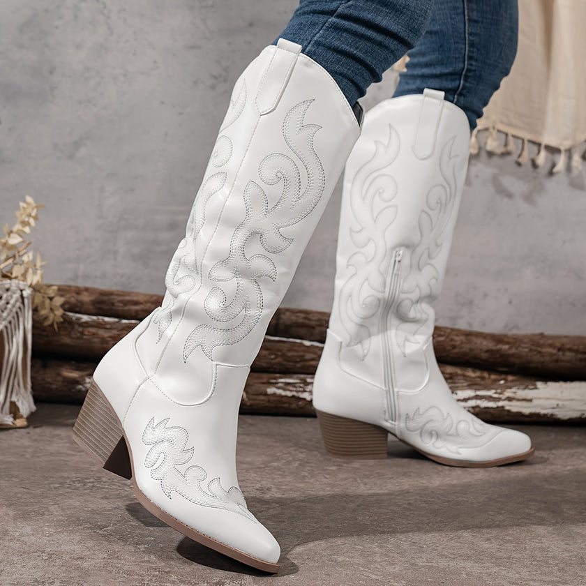 Tatiana Embroidered Knee-High Cowboy Boots
