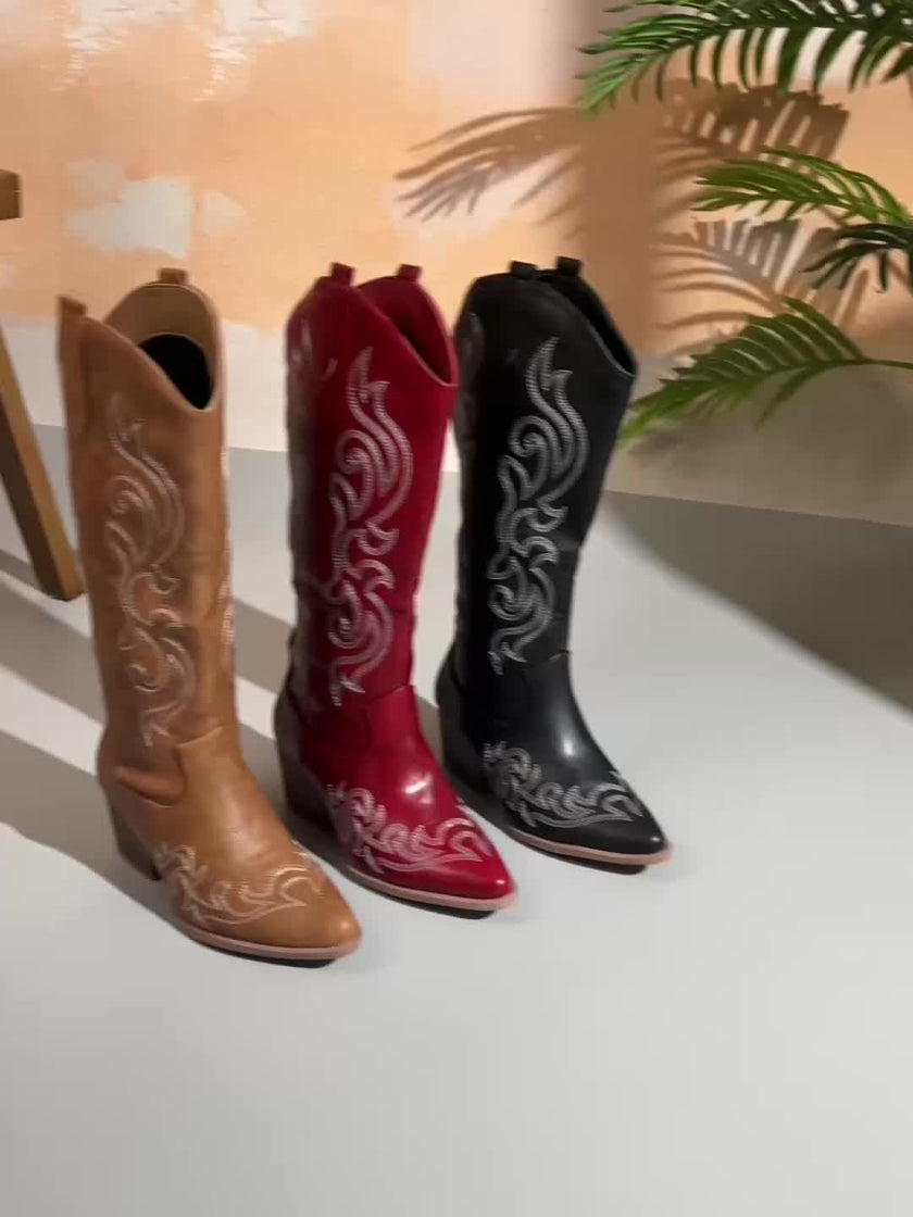 Tatiana Embroidered Knee-High Cowboy Boots