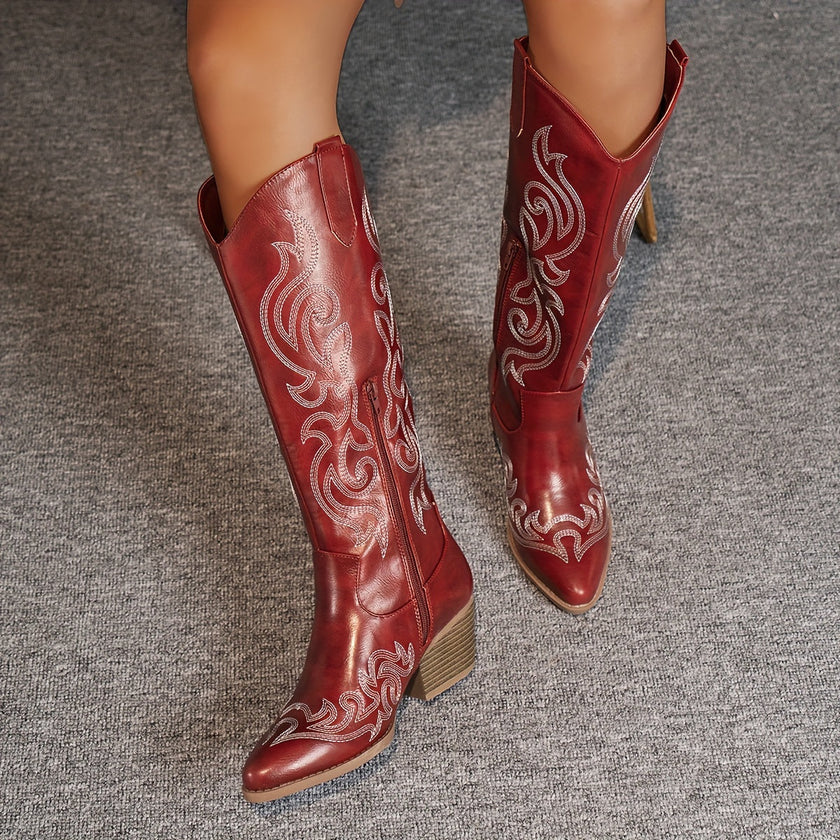 Tatiana Embroidered Knee-High Cowboy Boots