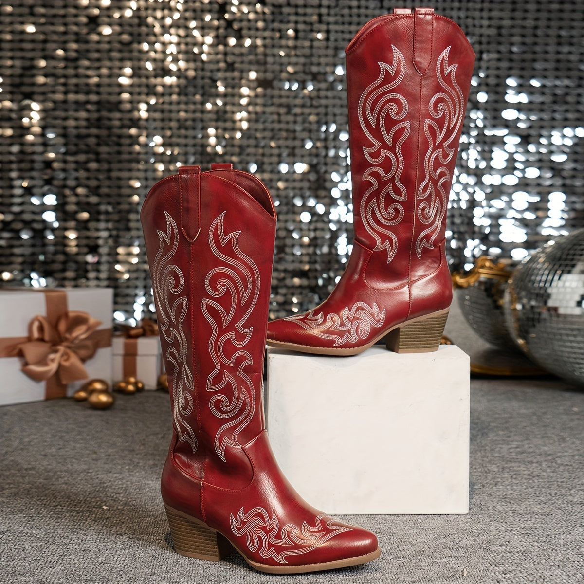 Tatiana Embroidered Knee-High Cowboy Boots