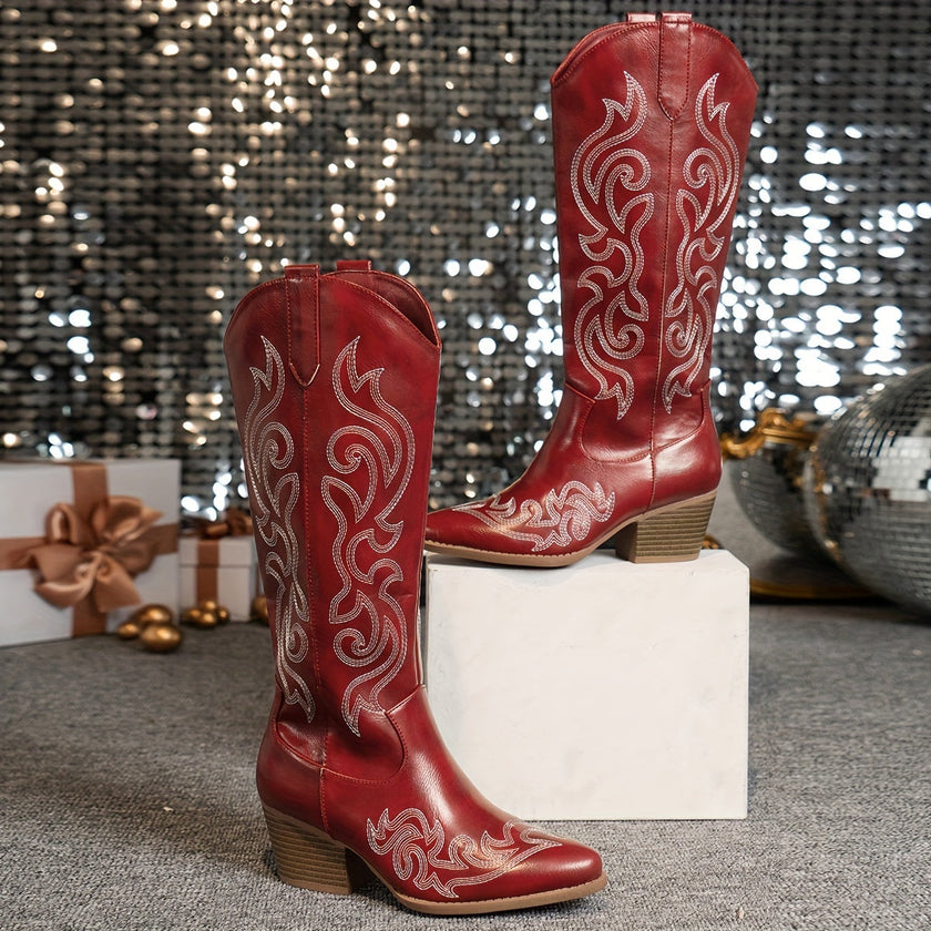 Tatiana Embroidered Knee-High Cowboy Boots
