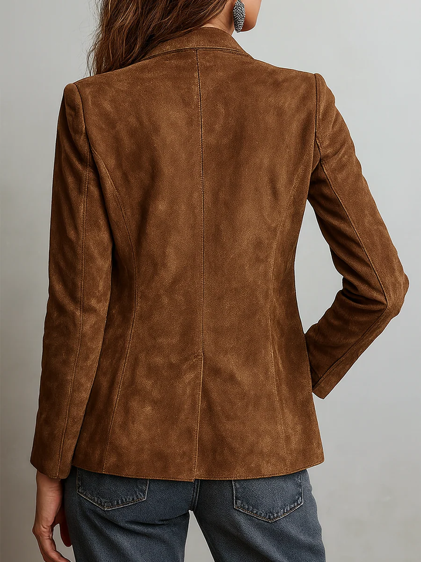 Morgan Suede Button-Down Blazer Notch Lapel Tailored Casual