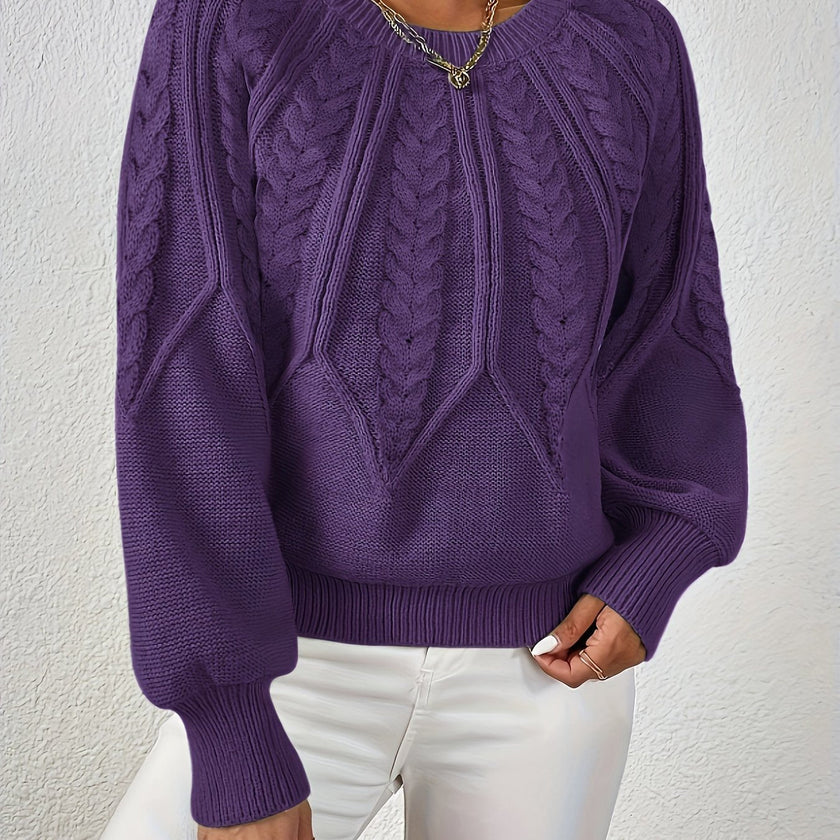 Azalea Cable-Knit Raglan Crew-Neck Sweater