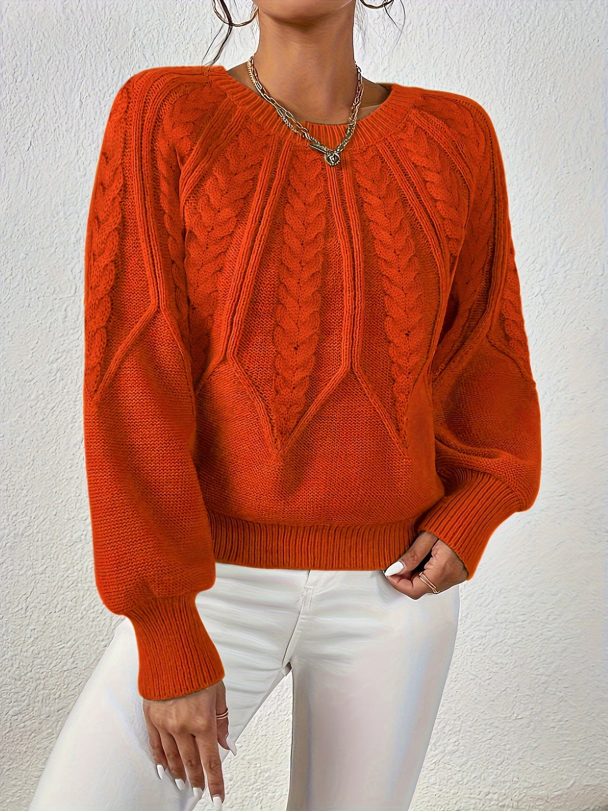 Azalea Cable-Knit Raglan Crew-Neck Sweater