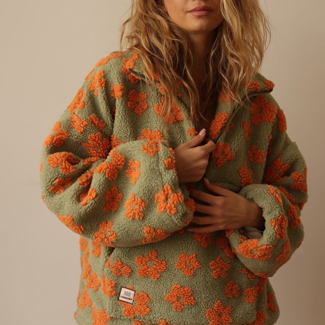 Violette Floral Quarter-Zip Sweater
