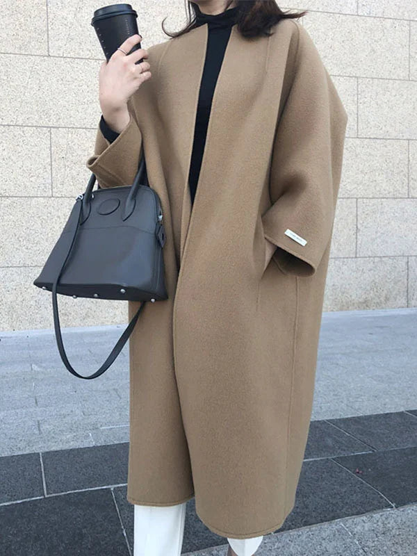 Ilaria Longline Open-Front Wool-Blend Coat