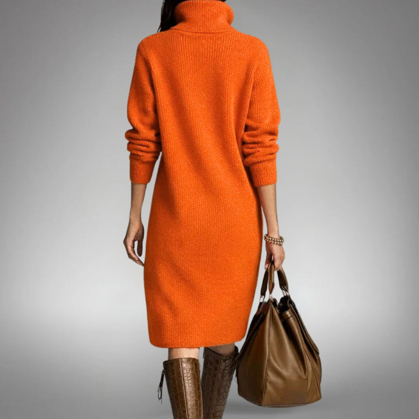 Hayley High-Neck Button Collar Midi Dress
