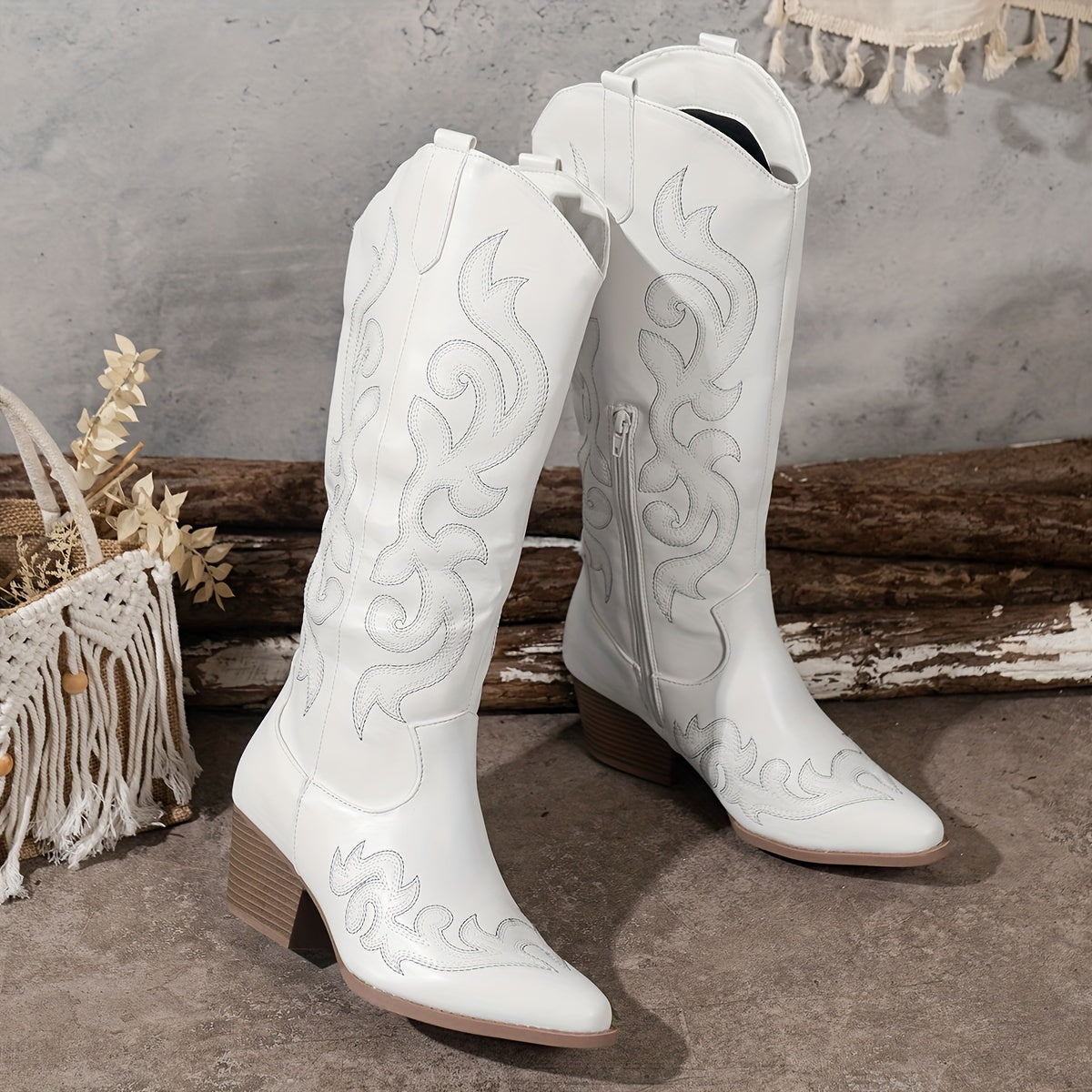 Tatiana Embroidered Knee-High Cowboy Boots
