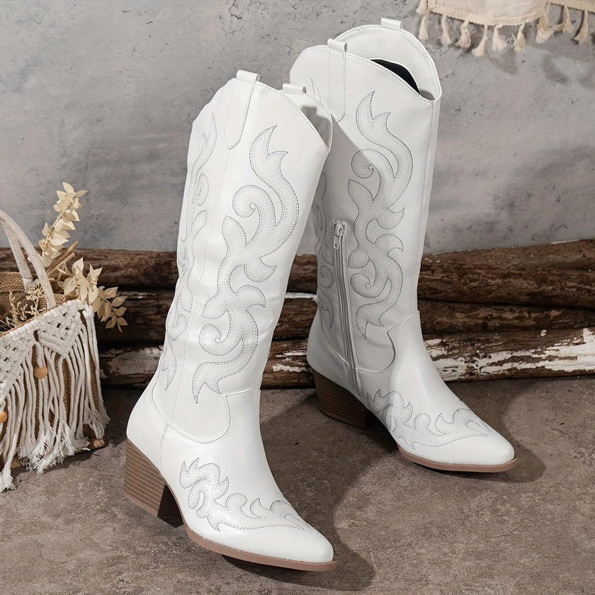 Tatiana Embroidered Knee-High Cowboy Boots