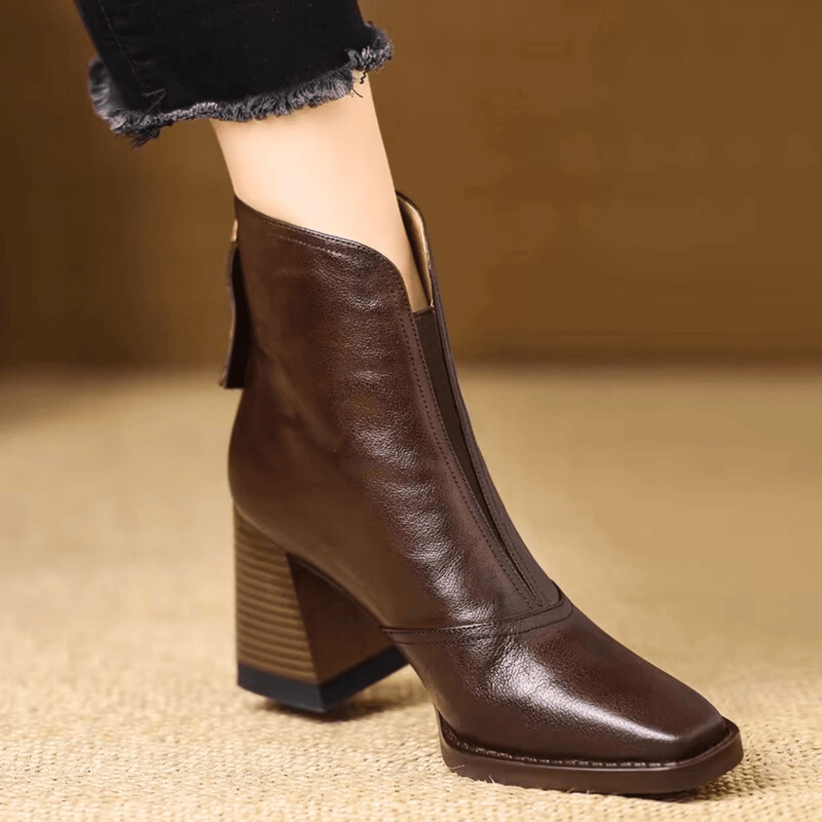 Saveria Block Heel Back-Zip Ankle Boots