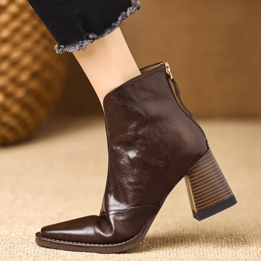 Saveria Block Heel Back-Zip Ankle Boots