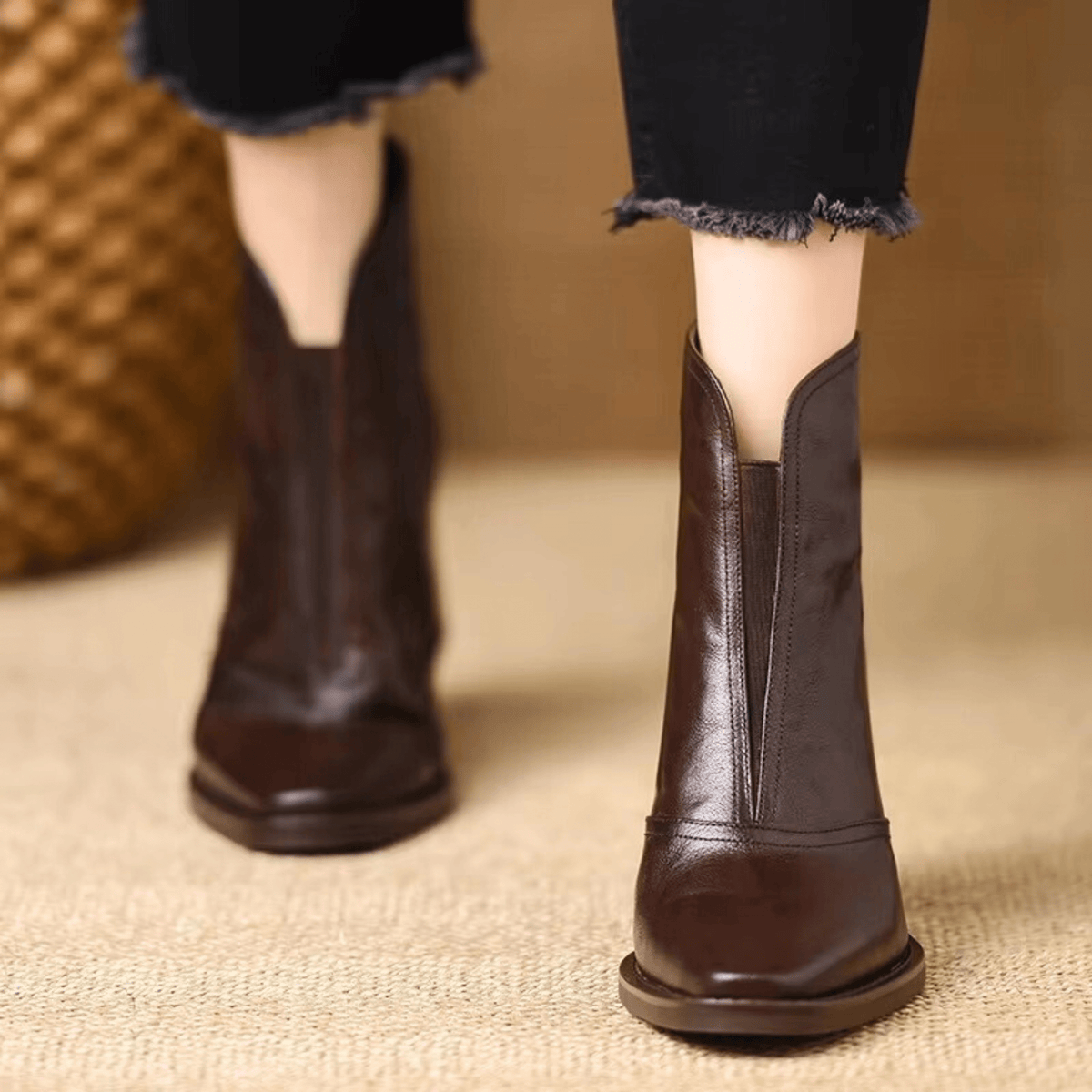Saveria Block Heel Back-Zip Ankle Boots