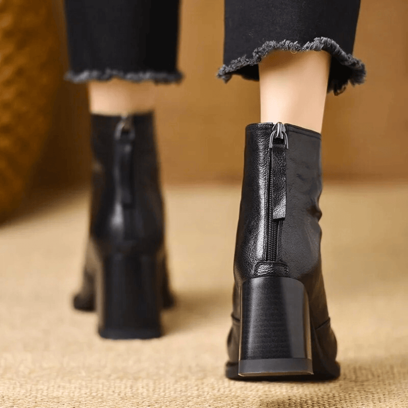 Saveria Block Heel Back-Zip Ankle Boots
