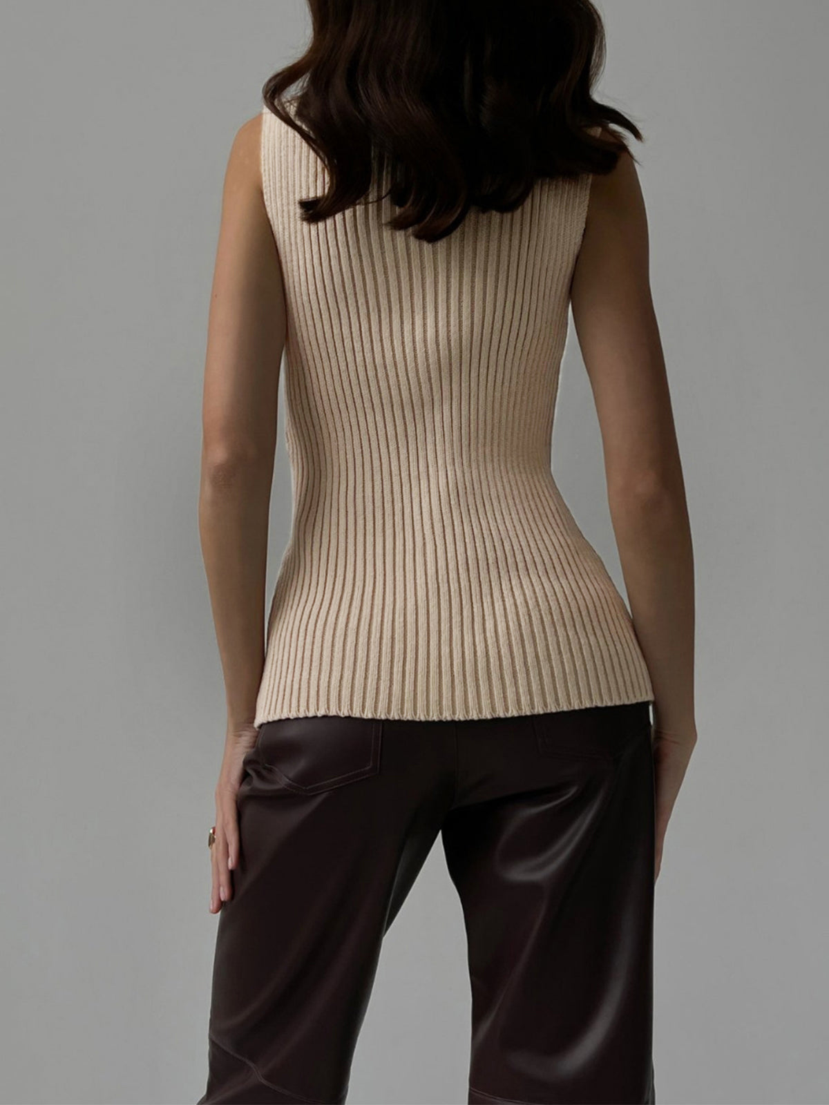 Raye Mock Neck Ribbed Sleeveless Knit Top