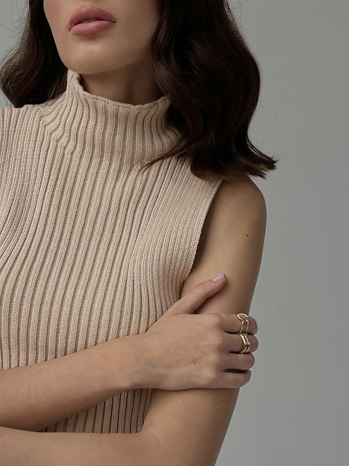 Raye Mock Neck Ribbed Sleeveless Knit Top