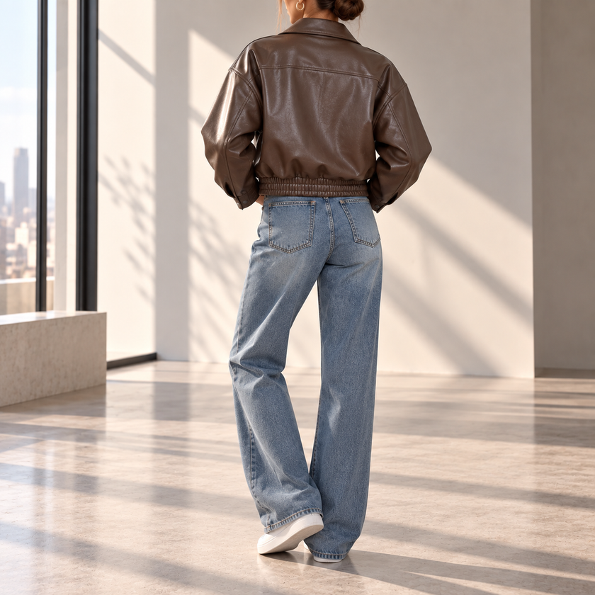 Marcella Cropped Zip-Up Leather Bomber Jacket