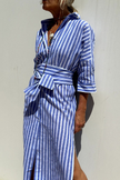 Adeline Striped Linen Button-Down Midi Dress