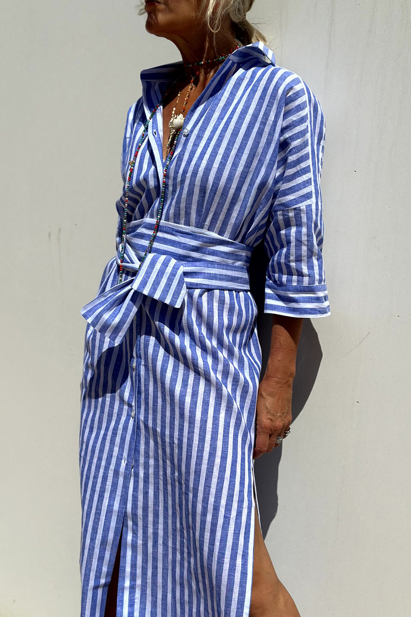 Adeline Striped Linen Button-Down Midi Dress