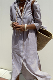 Adeline Striped Linen Button-Down Midi Dress