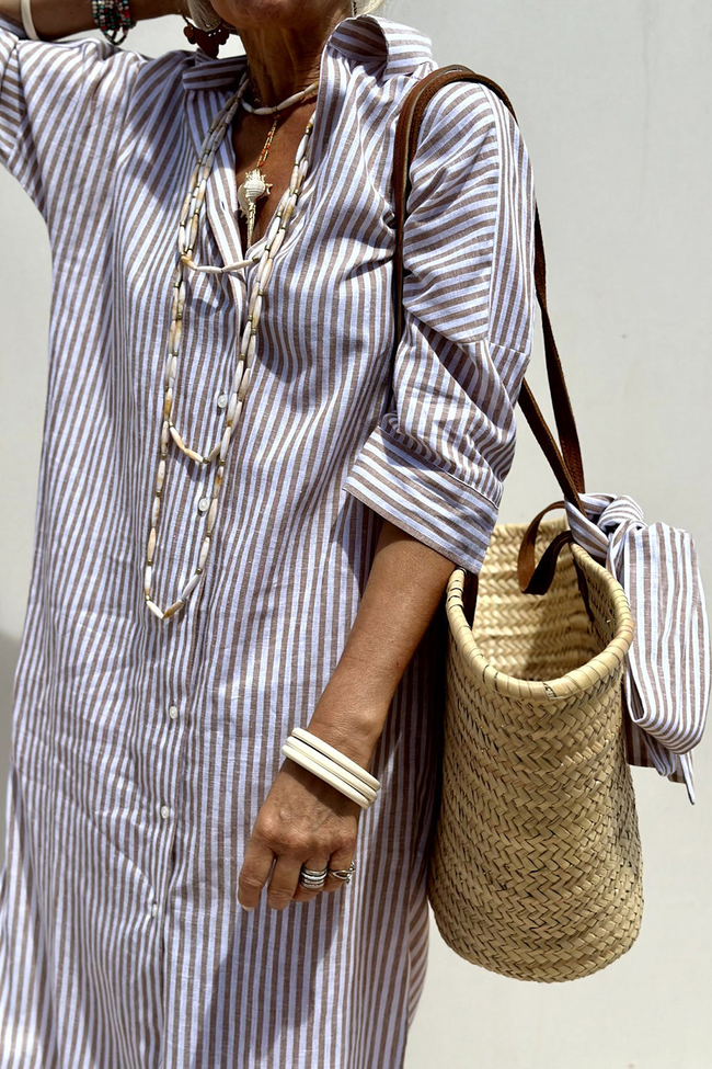 Adeline Striped Linen Button-Down Midi Dress