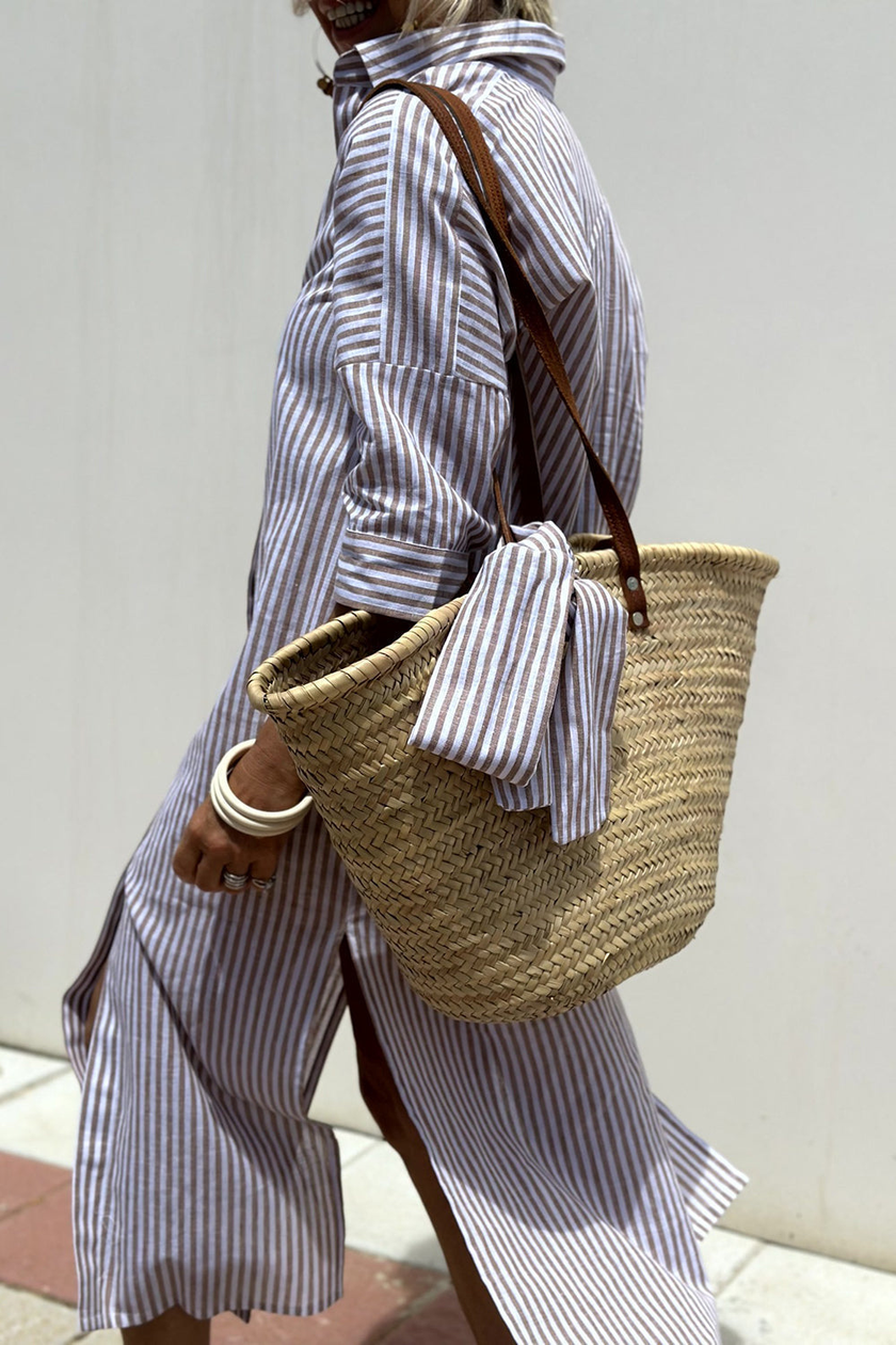 Adeline Striped Linen Button-Down Midi Dress