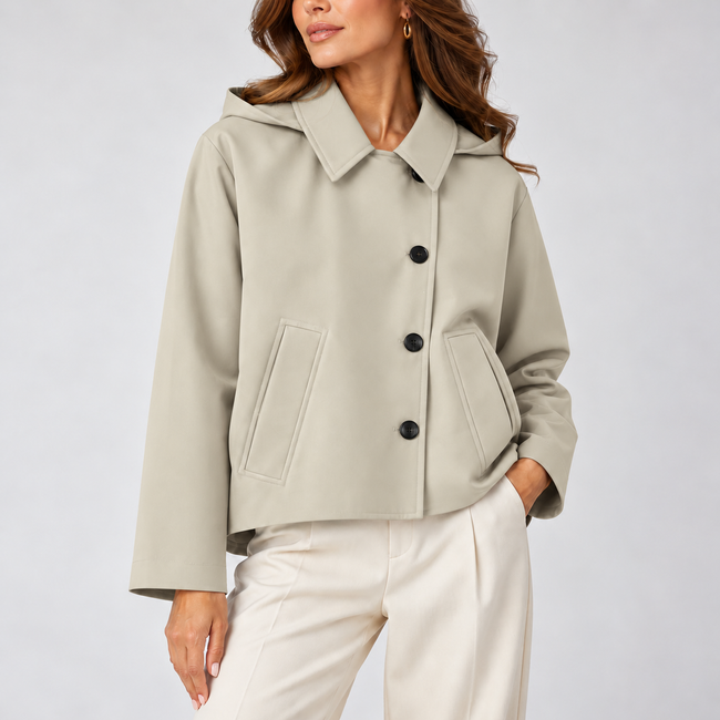 Adelina Hooded Double-Breasted Cropped Jacket