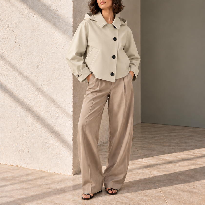 Adelina Hooded Double-Breasted Cropped Jacket