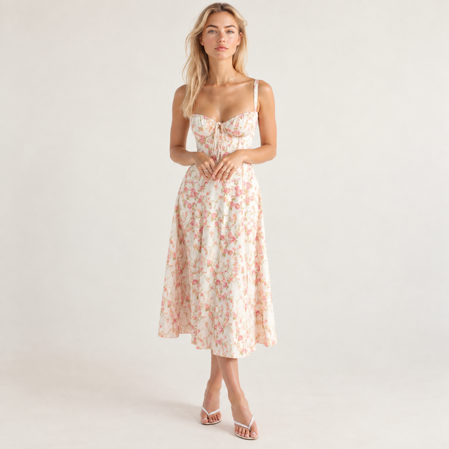 Belle Floral Sweetheart Midi Dress