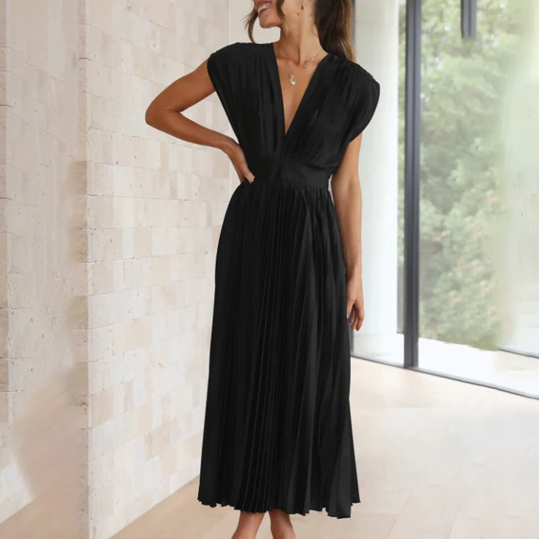 Seraphina Pleated V-Neck Midi Dress Occasion Formal