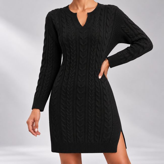Lucrezia Cable Knit V-Neck Tunic Dress