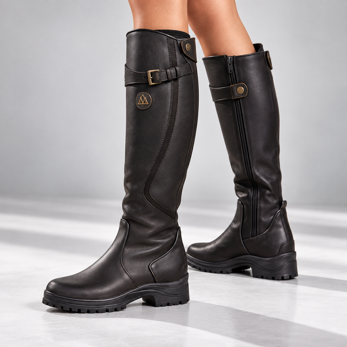 Giada Buckle-Strap Knee-High Leather Riding Boots