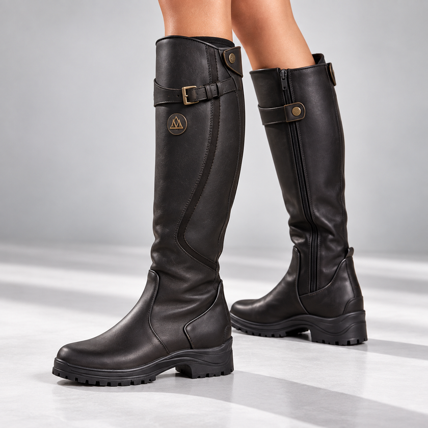 Giada Buckle-Strap Knee-High Leather Riding Boots