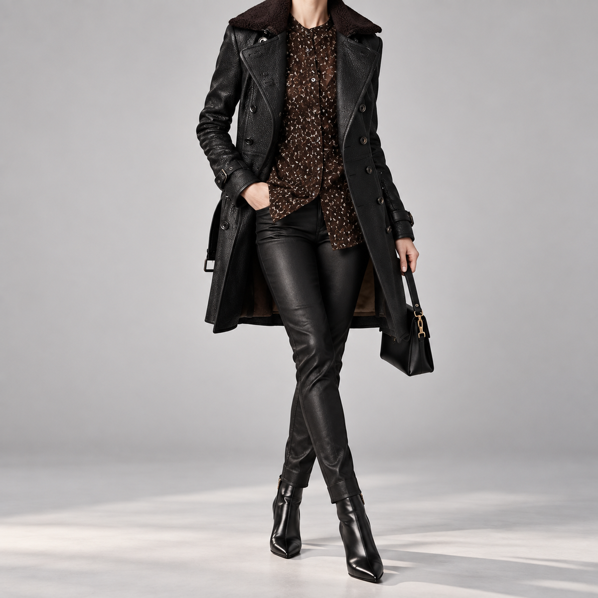 Valeria Belted Double-Breasted Leather Trench Coat