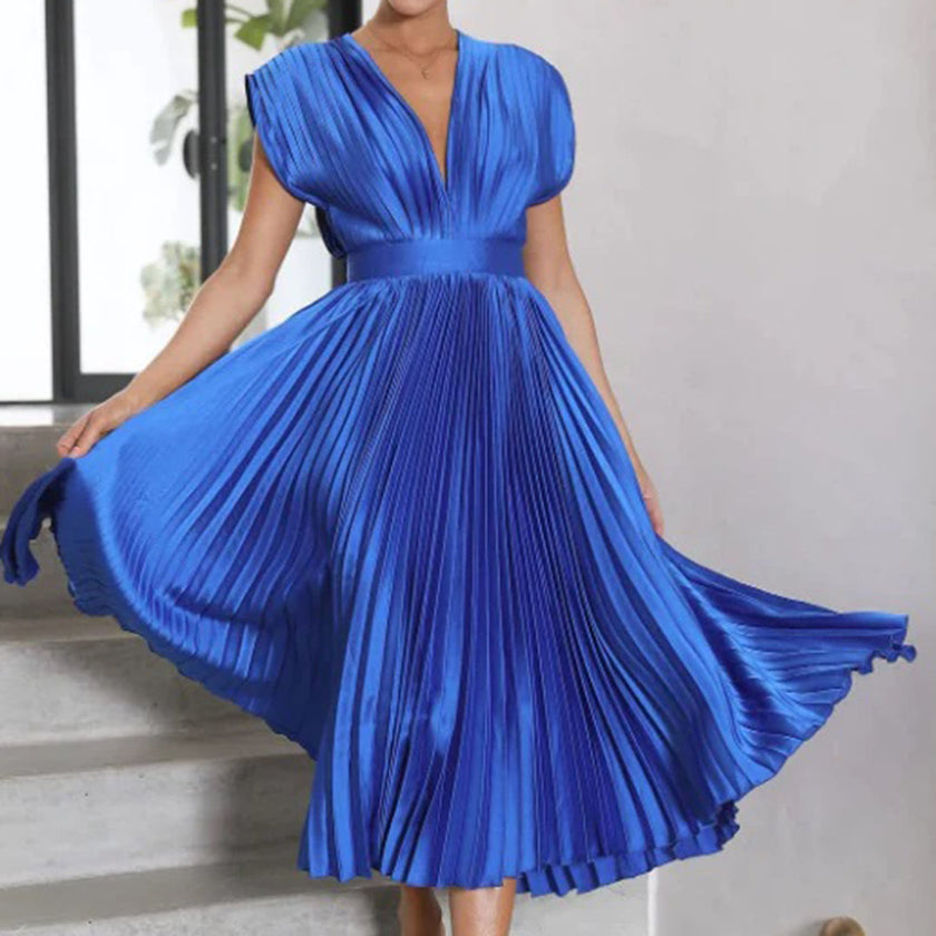 Seraphina Pleated V-Neck Midi Dress Occasion Formal